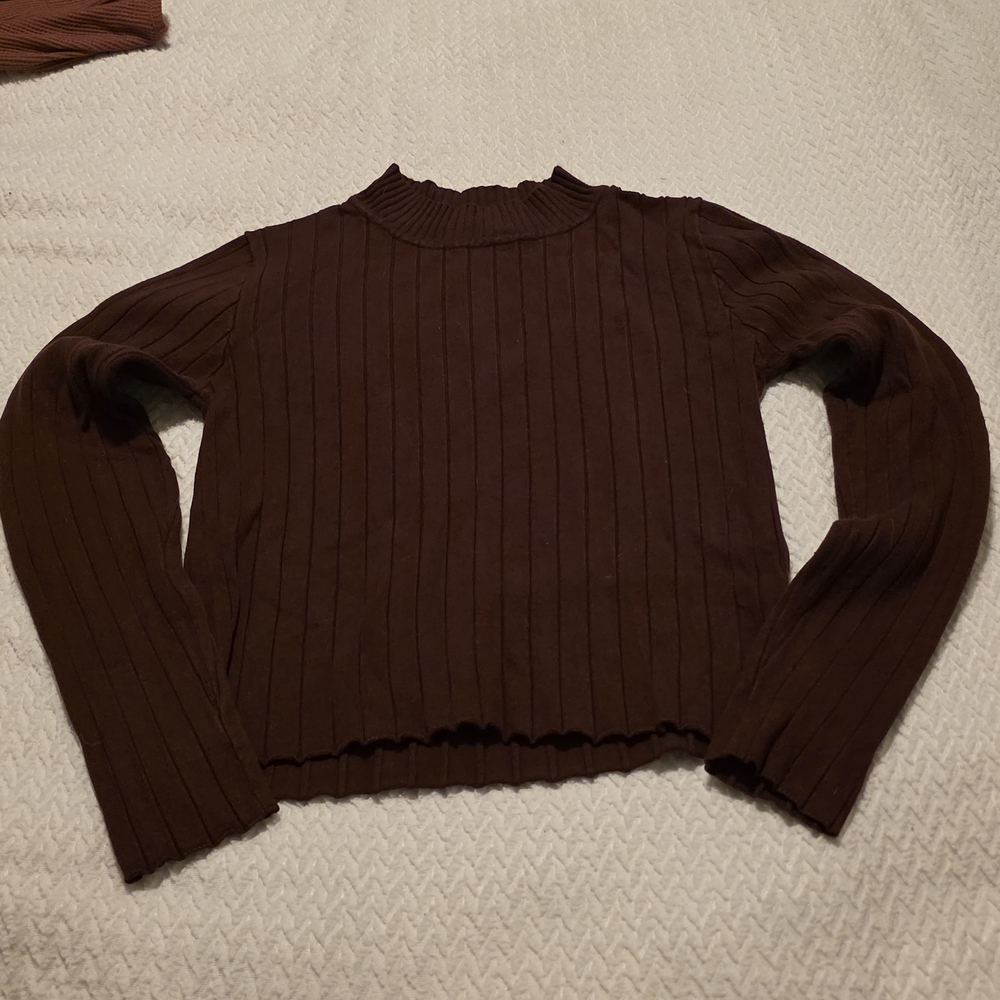 Forever 21 Brown Ribbed Long-Sleeve Crop Sweater